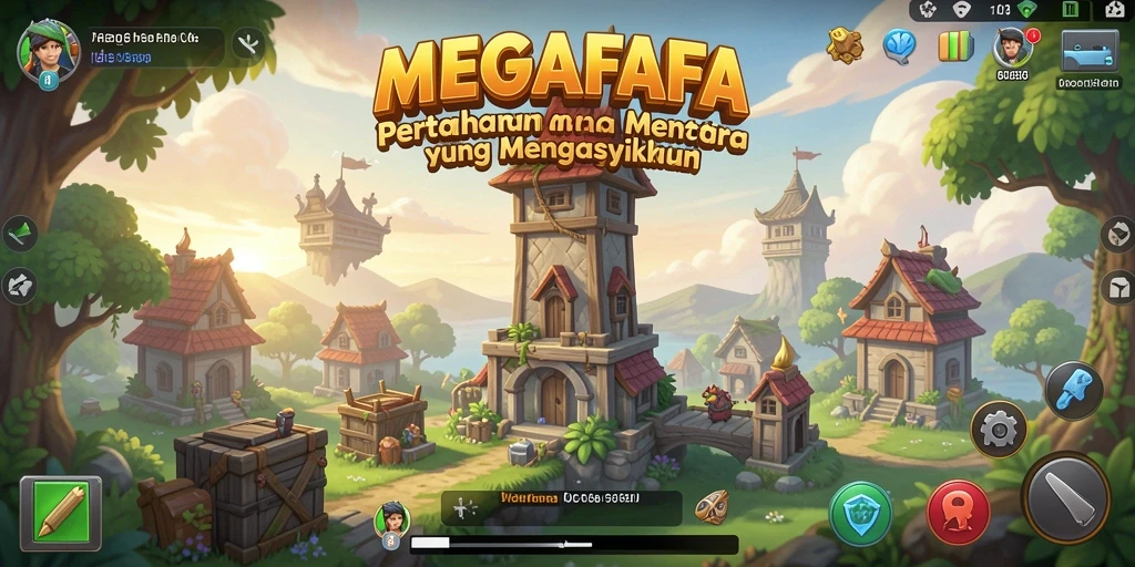 Tangkapan layar gameplay MEGAFAFA menampilkan pertahanan menara yang strategis.