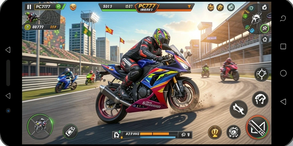 Tampilan aksi balapan menegangkan dalam game PC777.