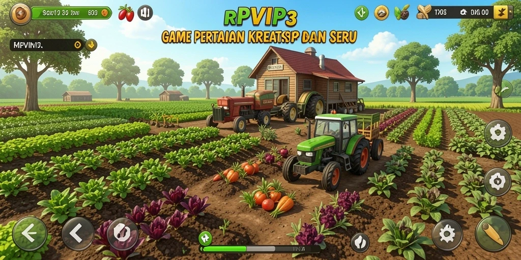 Tampilan gameplay RPVIP3 dengan ladang dan hewan ternak.